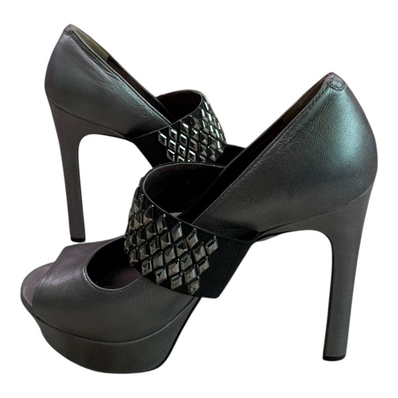 Vince Camuto Biscane Graphite Gray Embellished Platform Peep Toe Heels Size 8M - Picture 5 of 7